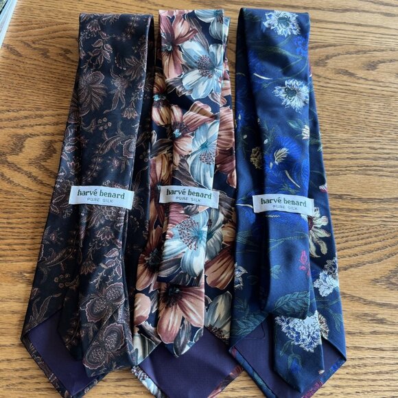 Harve' Benard Ties Lot of 3 Vtg Floral Patterns Pure Silk Black blue Rose Maroon - Picture 6 of 9
